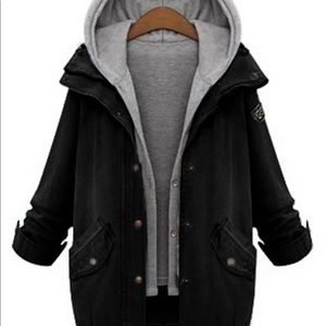 Hooded Boyfriend Jacket w/ Denim Over Layer